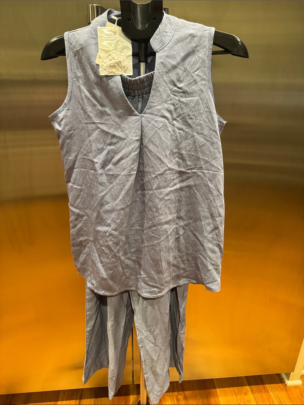 AZ Sleeveless Light Blue Set with V-Neck Top and Elastic Waist Pants